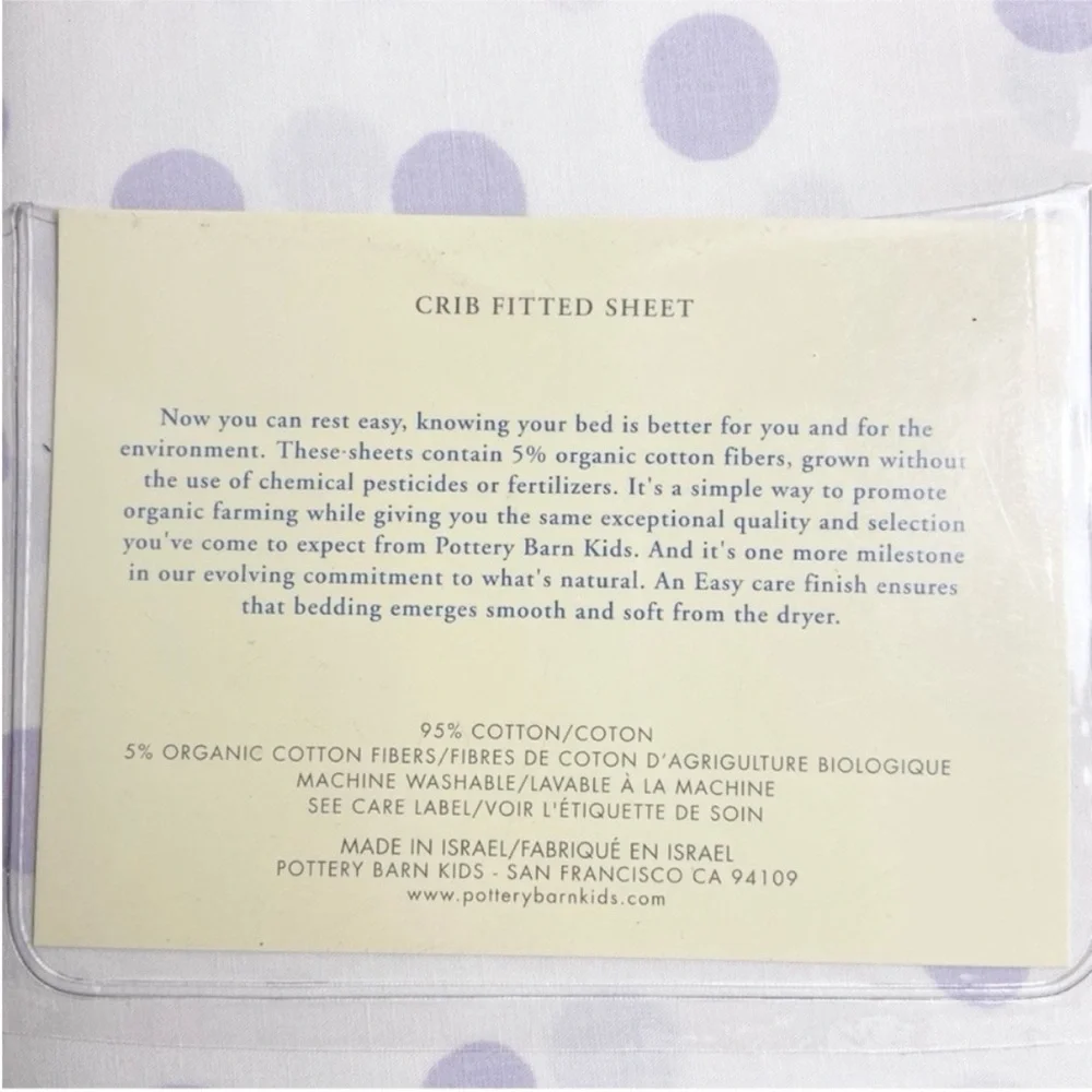 Pottery Barn Kids White Lavender Polka Dot Crib Fitted Sheet Organic Cotton NEW